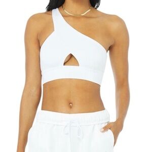 ALO Yoga White One-Shoulder Sport Bra and white shorts set Both sold out